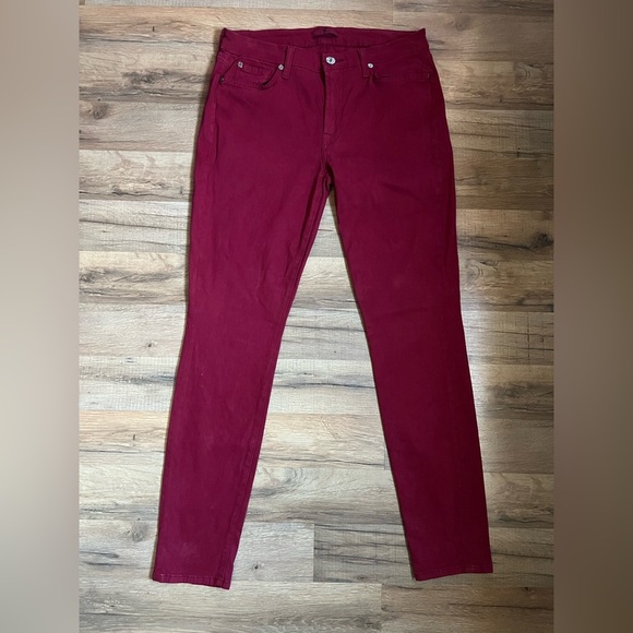 7 For All Mankind Ruby Red Ankle Skinny Jeans Extreme Grind Hem Size 31 - Picture 2 of 9